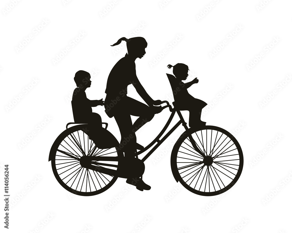Obraz premium Mother ride a bike with two children