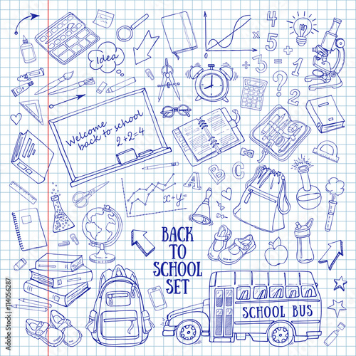 Back to school hand-drawn doodles set in notebook