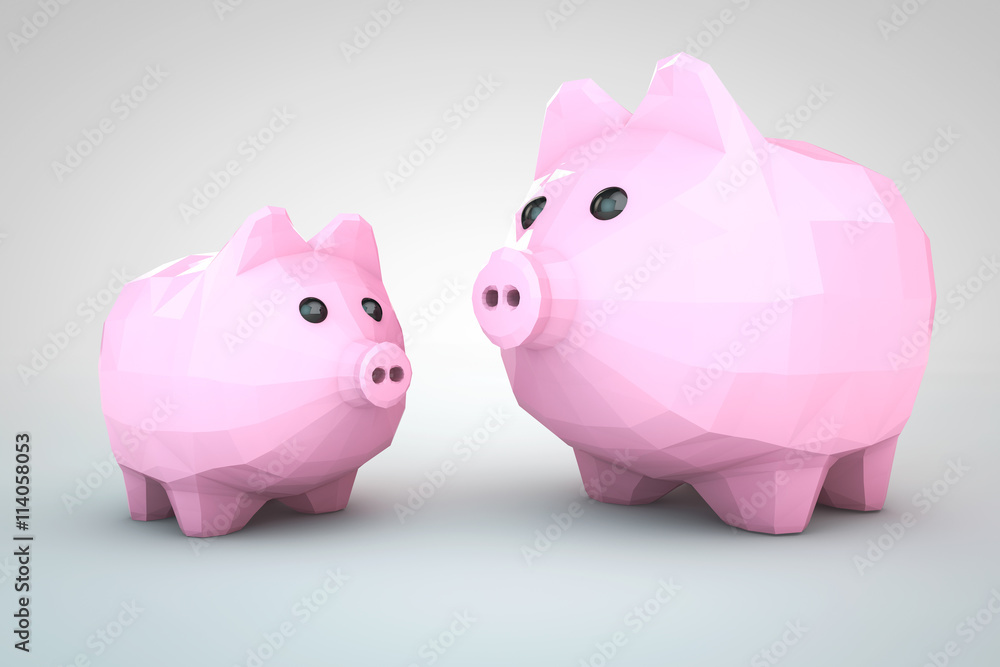 Piggy Banks in Low Polygons Style. 3d Rendering Piggy Banks in Low Polygons Style. 3d Rendering