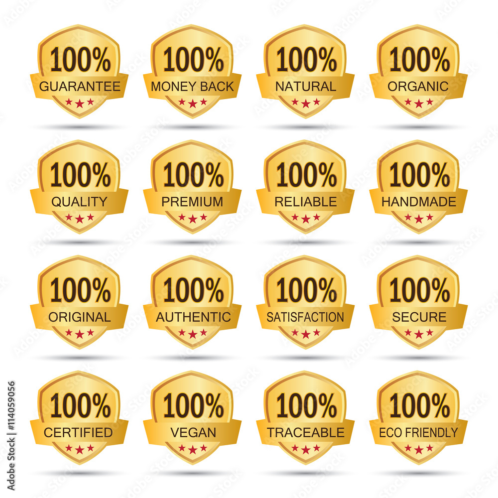 Obraz premium Collection of golden 100% badges