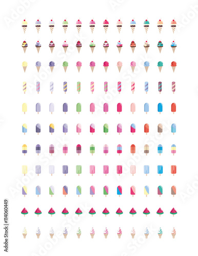 Popsicle and icecreams Minimalistic set of vector elements isolated and totally editable.Vector clipart summer colorful icecream