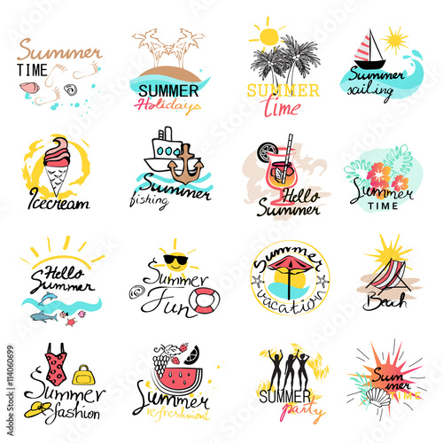 Watercolor Banners, Stickers And Icons - Isolated On White Background. Vector Illustration, Graphic Design. Hand Drawn, Summer Concept. For Web,Websites,Magazine Page,Print, Promotional Materials