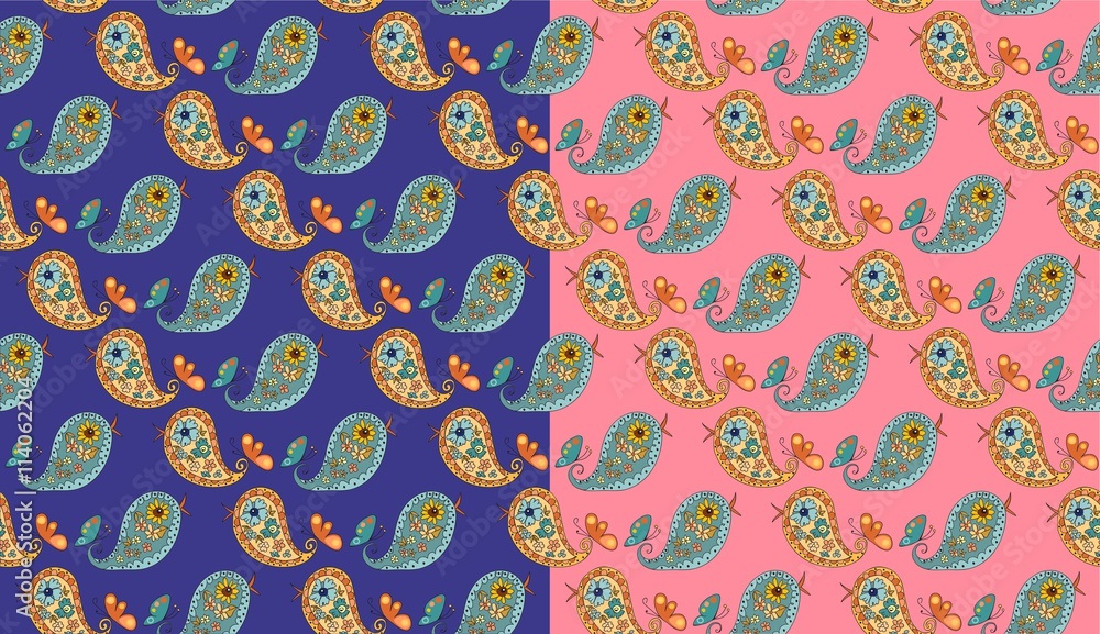 Seamless pattern with ornament of cute paisley birds. Vector illustration Seamless pattern with ornament of cute paisley birds. Vector illustration