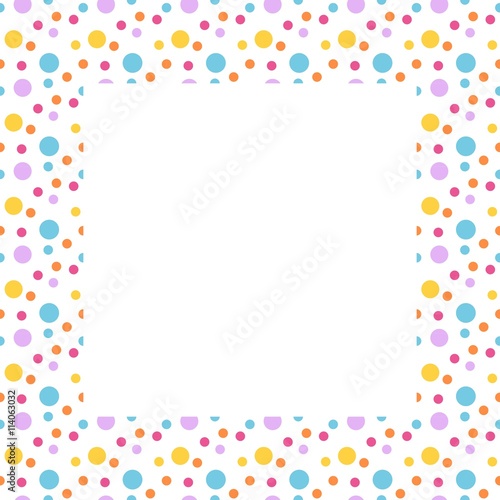 Colorful polka dot frame. Vector background.