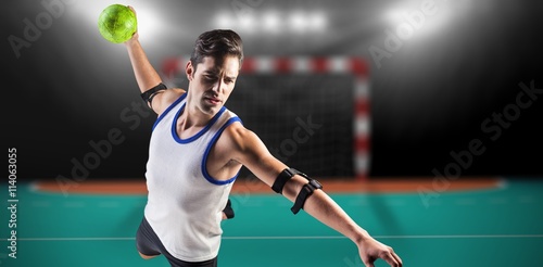 Composite image of confident athlete man throwing a ball 
