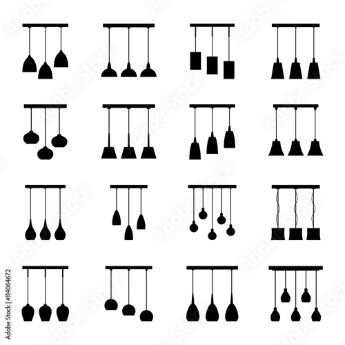 Set of chandelier silhouettes, vector illustration