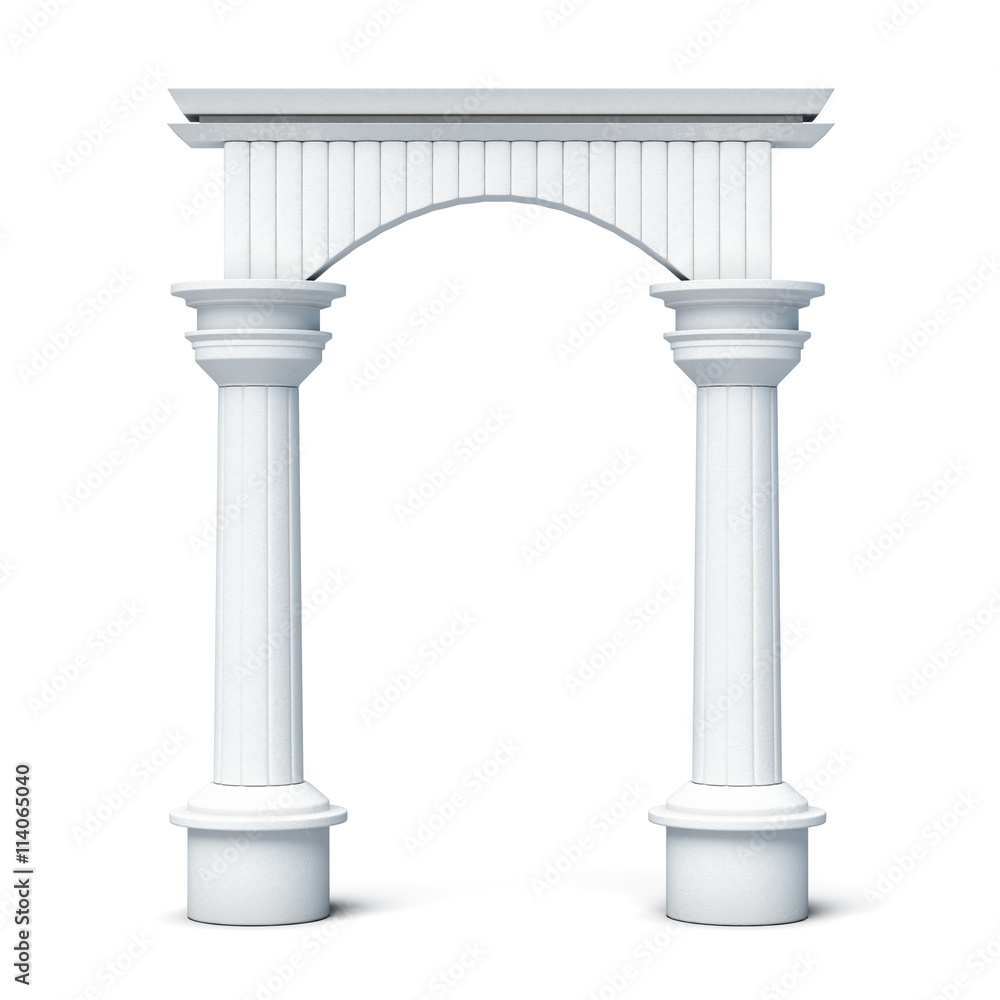 Columns and arch front view isolated on white background. 3d rendering. Columns and arch front view isolated on white background. 3d rendering.
