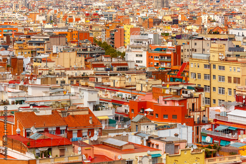 Φωτογραφία Aerial view of Barcelona from the Montjuic hill, Catalonia, Spain