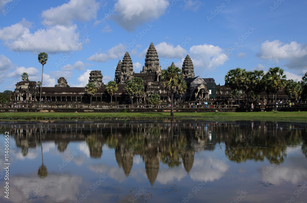 Reflection of Angkor Wat Temple against blue sky background, Siem reap, Cambodia Reflection of Angkor Wat Temple against blue sky background, Siem reap, Cambodia