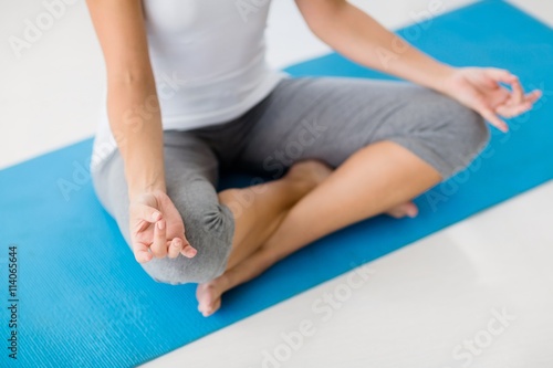 High angle view of woman doing yoga
