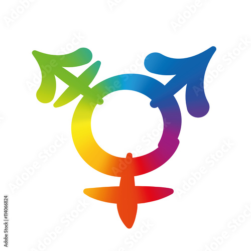 Transgender symbol - rainbow gradient colored logo, pleasant rounded typeface - isolated vector illustration on white background.