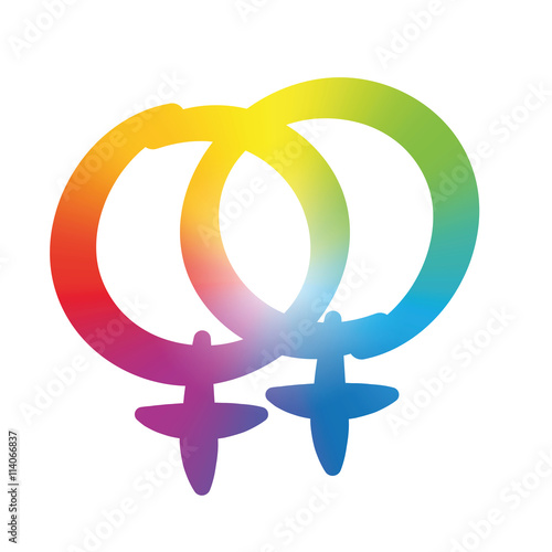 Lesbian love symbol - rainbow gradient colored logo, pleasant rounded typeface - isolated vector illustration on white background.