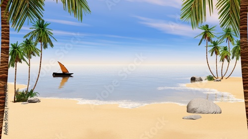 tropical lagoon. tropical beach. beautiful sea beach with palm trees.