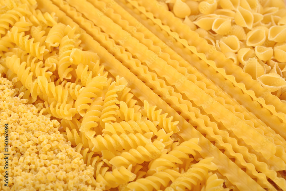 Assortment of uncooked Italian pasta close up Assortment of uncooked Italian pasta close up