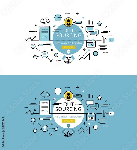 Outsourcing. Flat line color hero images and hero banners design