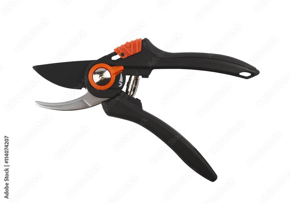 Black garden pruner, isolated on a white background Black garden pruner, isolated on a white background