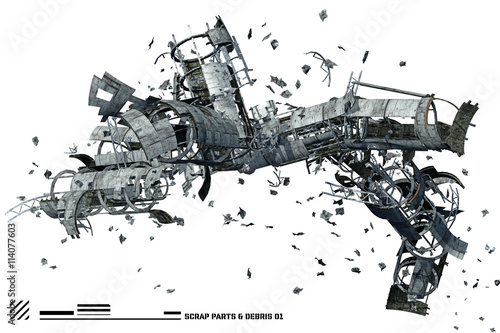 Fototapeta Naklejka Na Ścianę i Meble -  3D Scrap space ship parts and debris 1