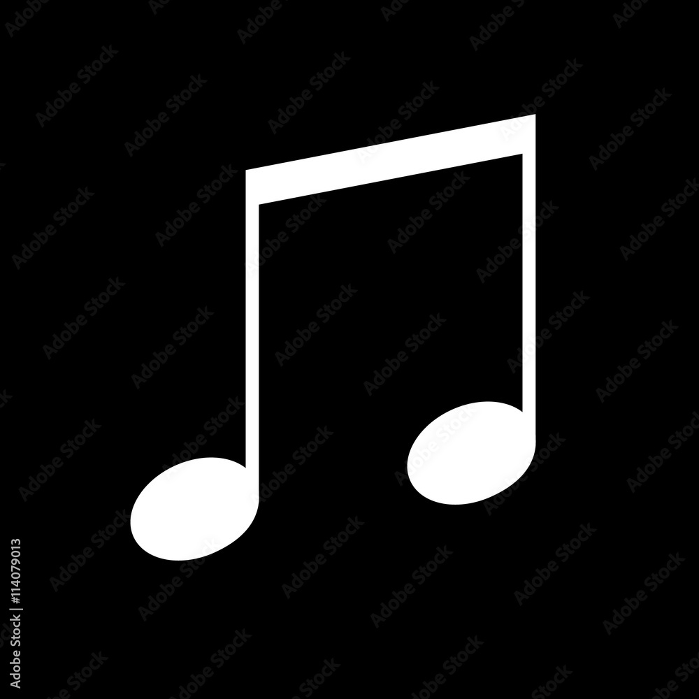 Music note vector icon, white on black background Music note vector icon, white on black background