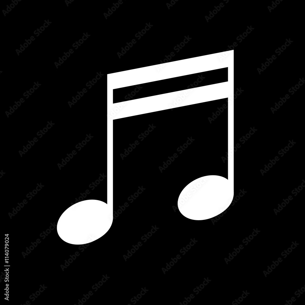 Music note vector icon, white on black background Music note vector icon, white on black background