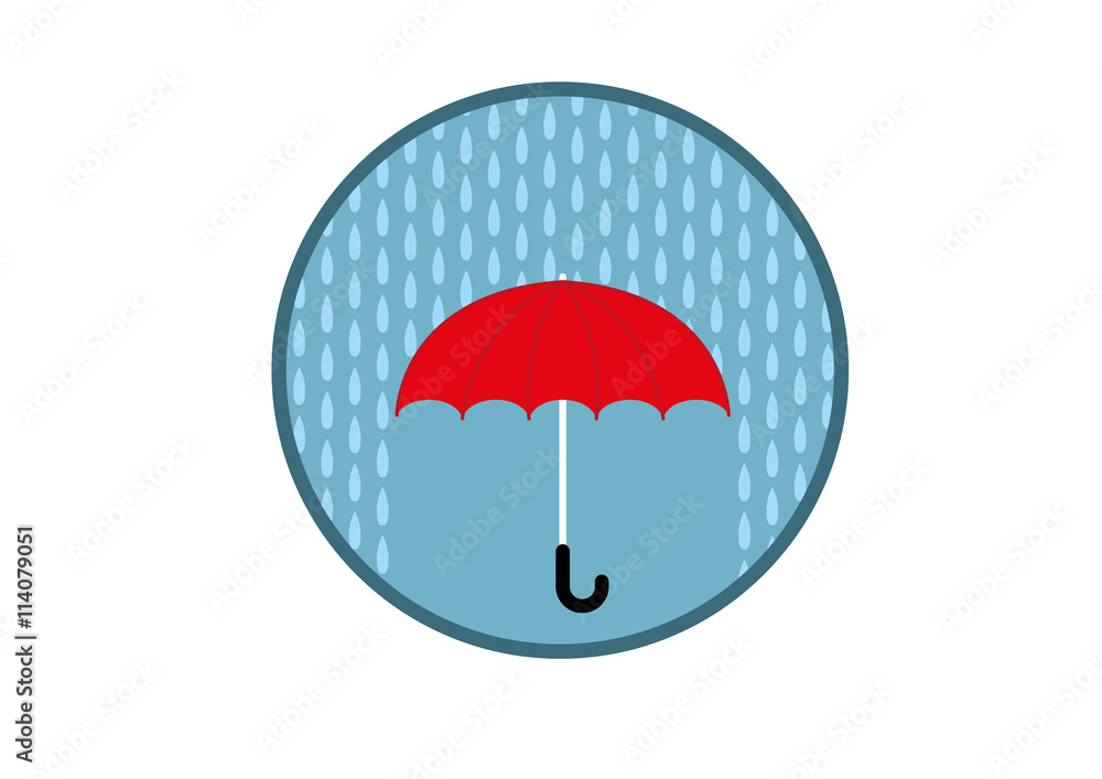 Red classic umbrella with raindrops in a circle