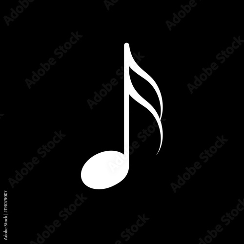 Music note vector icon, white on black background