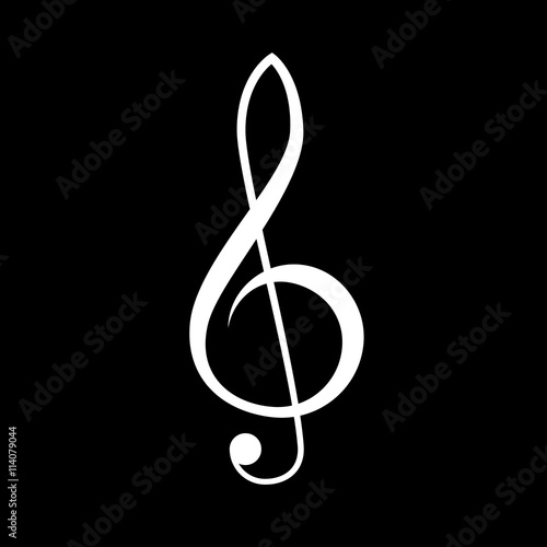 Treble clef vector icon, white on black background photo