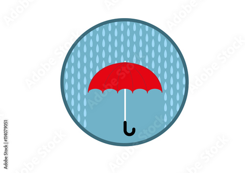 Red classic umbrella with raindrops in a circle