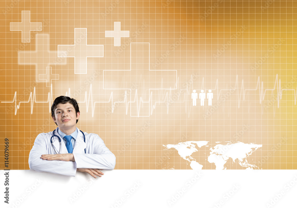 Doctor with banner Doctor with banner