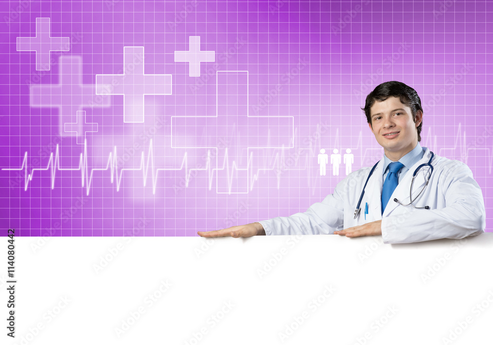Doctor with banner Doctor with banner