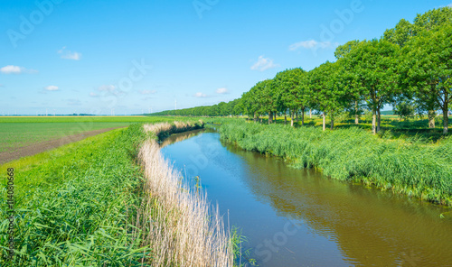 Canal meandering through a rural area in summer