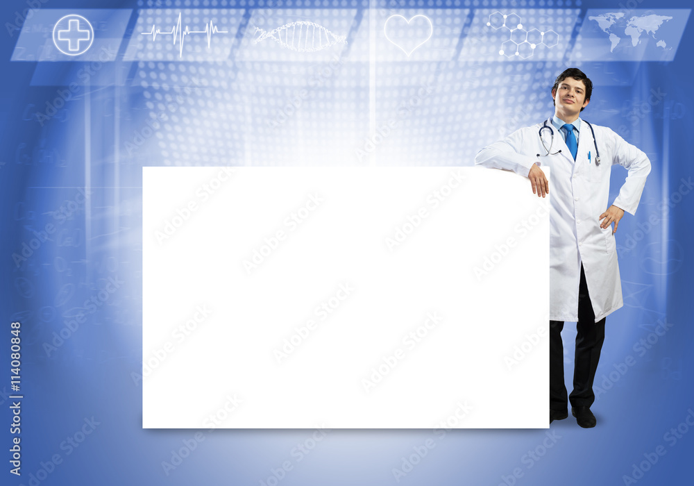 Doctor with banner Doctor with banner