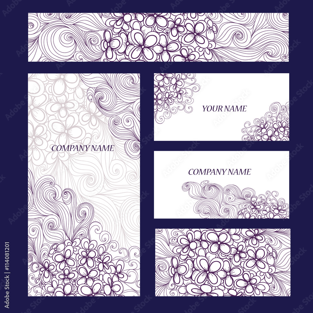 series cards postcards doodle lilac flowers vector set of small flowers series cards postcards doodle lilac flowers vector set of small flowers