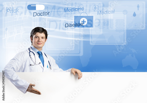 Doctor with banner