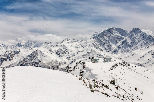 Panorama of the main Caucasus ridge and peak Terskol with Observatory in the foreground © EdNurg