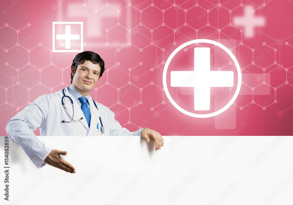 Doctor with banner Doctor with banner