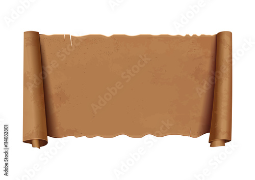 Horizontal old scroll paper. Antique parchment unfolded. Vector