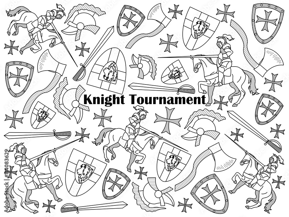 Knight Tournament colorless set vector