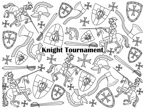 Knight Tournament colorless set vector