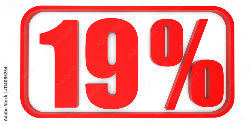 Discount 19 percent off. 3D illustration. Discount 19 percent off. 3D illustration.