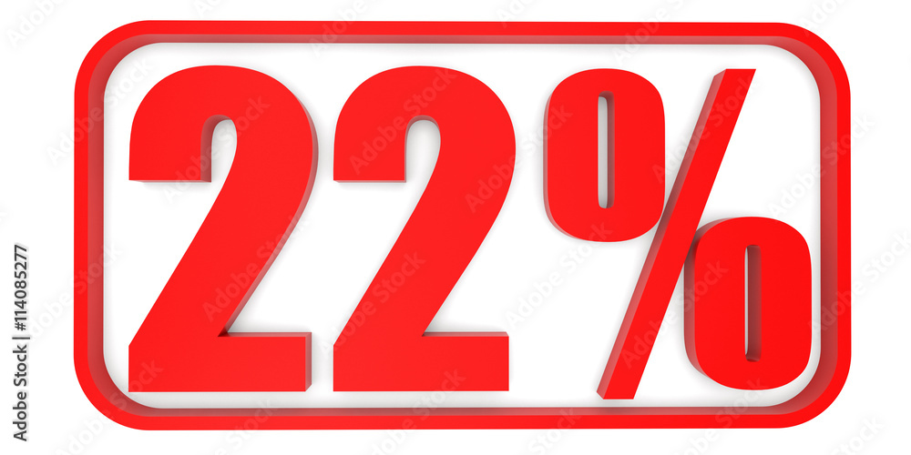 Discount 22 percent off. 3D illustration. Discount 22 percent off. 3D illustration.
