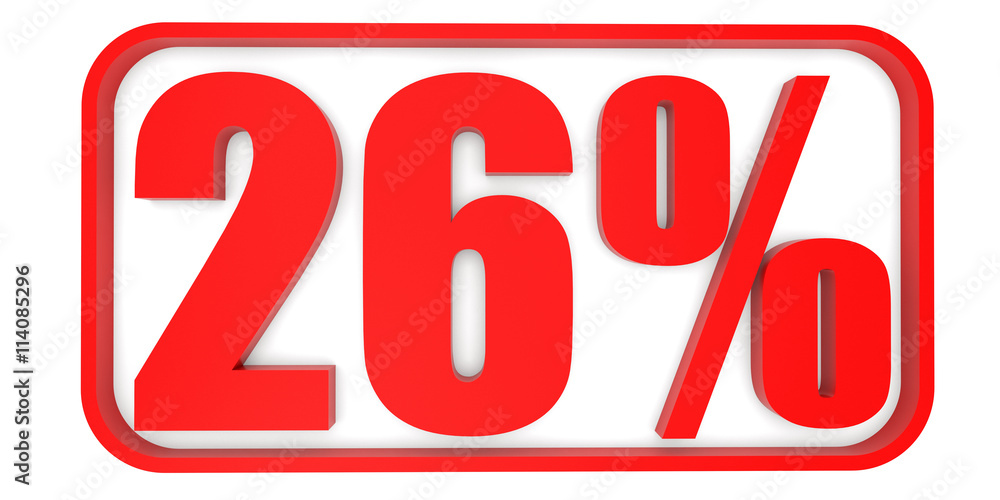 Discount 26 percent off. 3D illustration. Discount 26 percent off. 3D illustration.