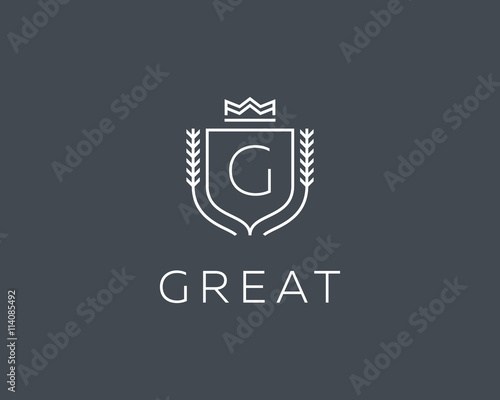 Premium monogram letter G initials ornate signature logotype. Elegant crest logo icon vector design. Luxury shield crown sign.