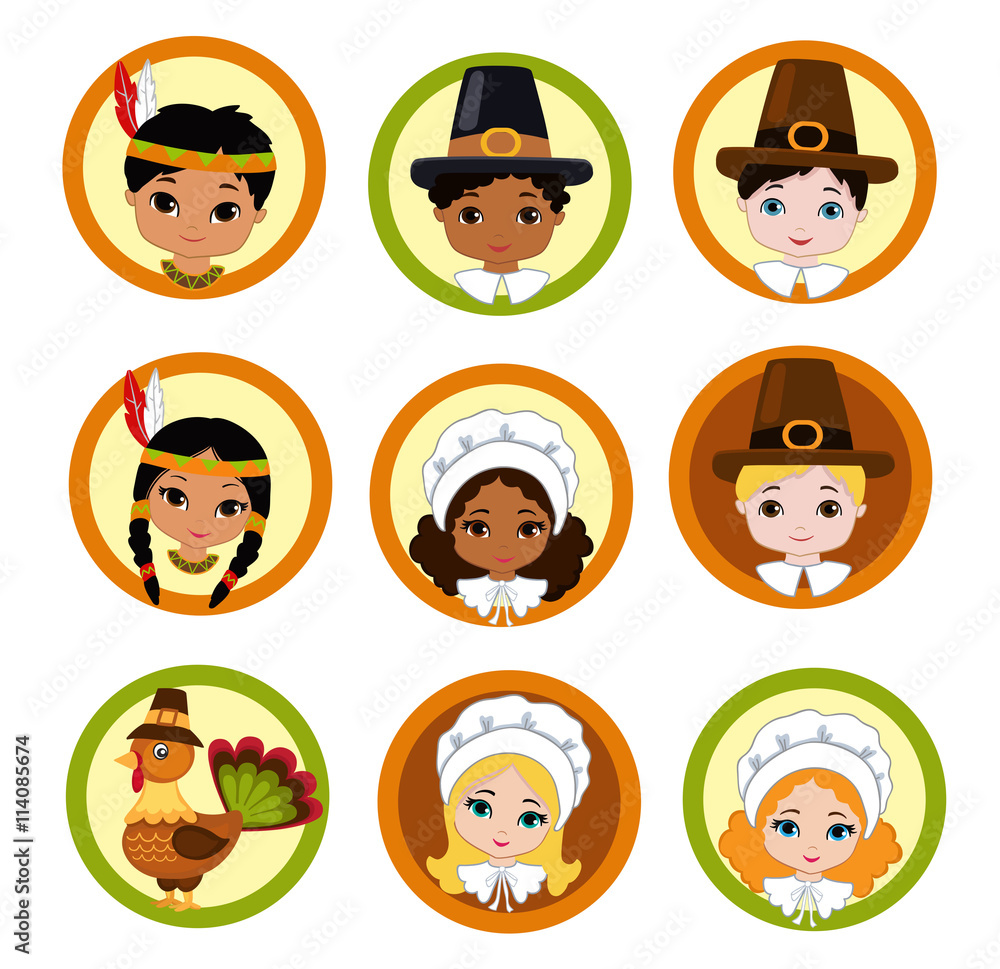 Thanksgiving Pilgrim Kids cupcake toppers. Thanksgiving Pilgrim Kids cupcake toppers.