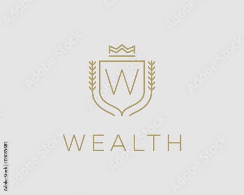 Premium monogram letter W initials ornate signature logotype. Elegant crest logo icon vector design. Luxury shield crown sign.