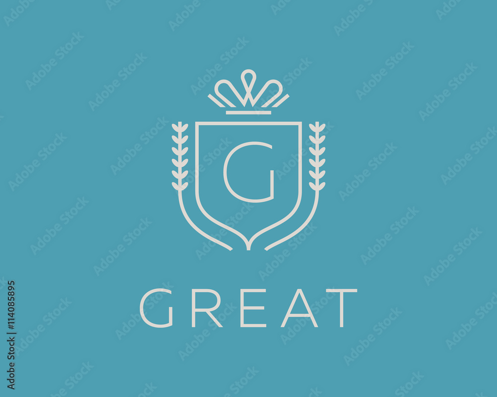 Elegant Monogram Letter G Logotype Premium Crest Logo Design Shield Royal Crown Symbol Print