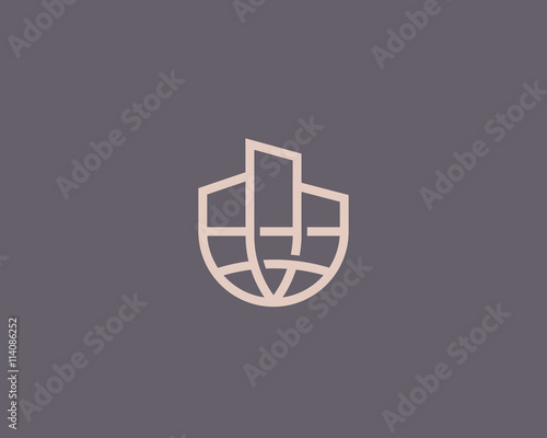Abstract house globe logo design template. Line real estate planet sign. Universal global realty vector icon