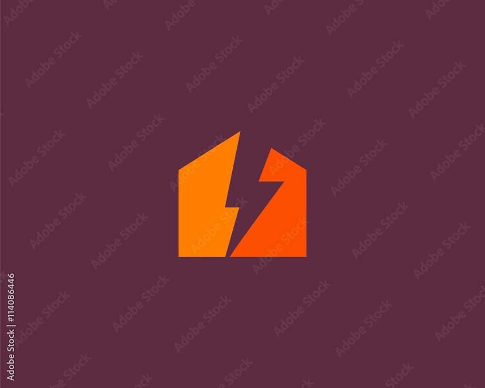 Abstract flash house logo design template. Universal energy tech home smart vector icon. Thunder bolt negative space logotype Abstract flash house logo design template. Universal energy tech home smart vector icon. Thunder bolt negative space logotype