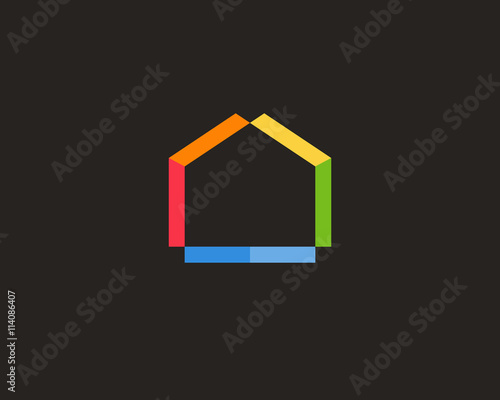 Abstract house logo design template. Colorful real estate sign. Universal home negative space vector icon. Modern realty logotype.