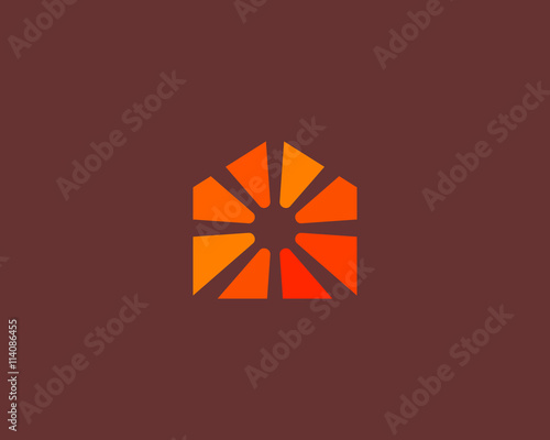 Abstract sun house logo design template. Universal energy tech home smart air vector icon