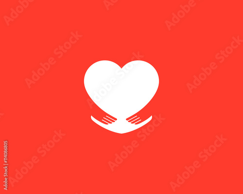 Abstract heart embrace logotype. Care symbol. Love hands icon vector sign